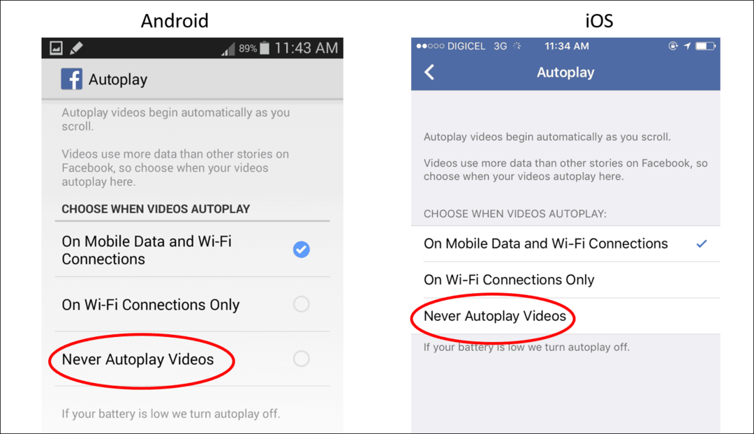 Деактивирайте видеоклипове с автоматично възпроизвеждане на мобилни устройства, за да запазите данни