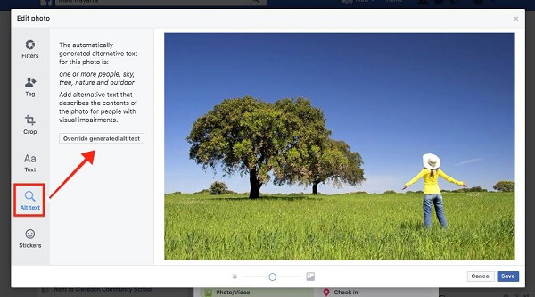 Facebook вече позволява на потребителите да заменят автоматично генерирания алтернативен текст за изображения, качени на сайта.