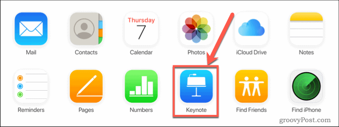 Натиснете Keynote в iCloud