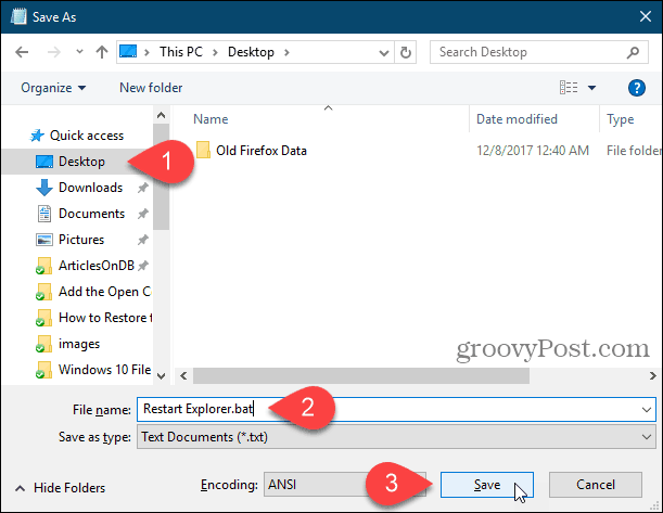 Запазете партиден файл на работния плот в Notepad в Windows 10