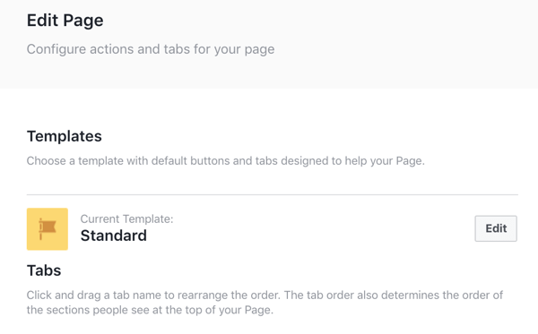 Щракнете върху бутона Редактиране до Шаблони, за да видите опциите за вашия шаблон на Facebook.