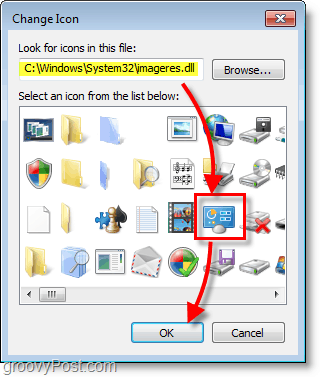 Снимка на екрана на Windows 7 - как да намерите икони по подразбиране на Windows 7