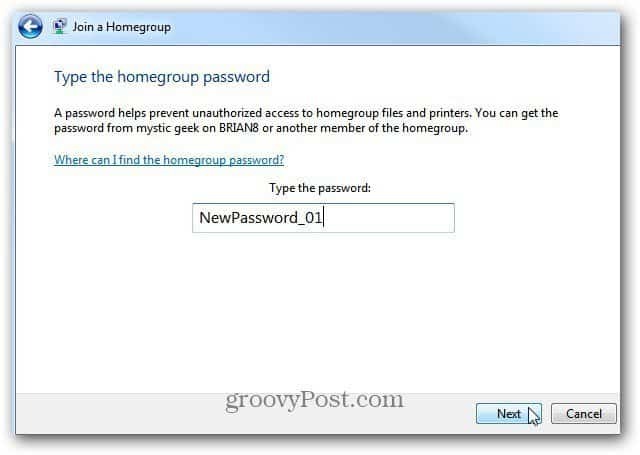 Въведете паролата за домашната група