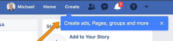 Изглежда, че Facebook е пуснал нов бутон от менюто в горната лента за навигация, който позволява на потребителите бързо и лесно да създадат страница, реклама, група и др.