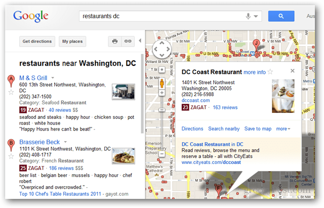 Google интегрира отзивите за приятели от Zagat и Google+ в резултатите от търсенето с Google Maps