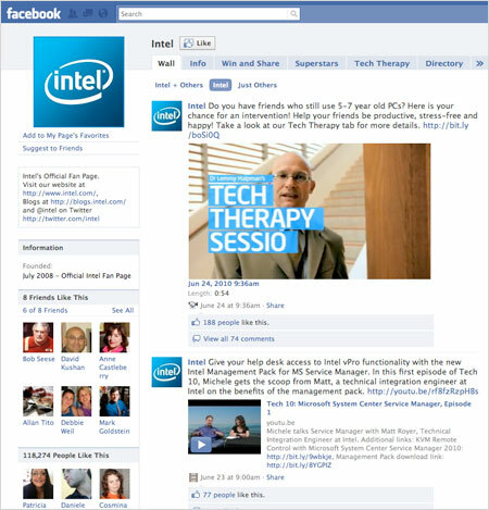 Страницата на Intel във Facebook