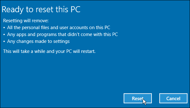 Нулиране на Windows 10 PC