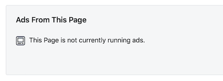 Съобщението „Тази страница не показва никакви реклами“ за страницата във Facebook