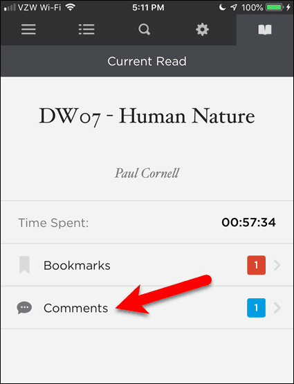 Докоснете коментари в BookFusion за iOS
