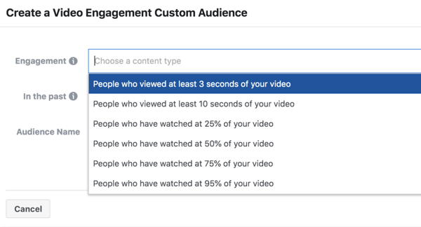 Персонализирана аудитория за ангажиране на видеореклами с оптимизация за ThruPlay Facebook.