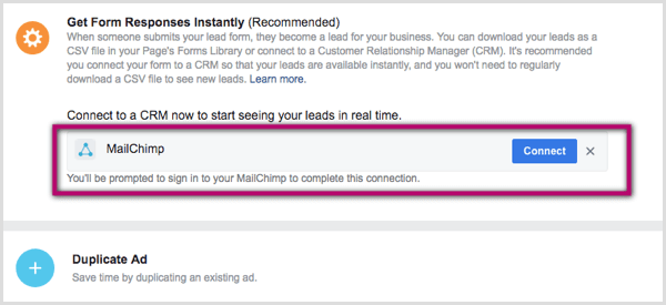 Свържете CRM с водеща реклама във Facebook.