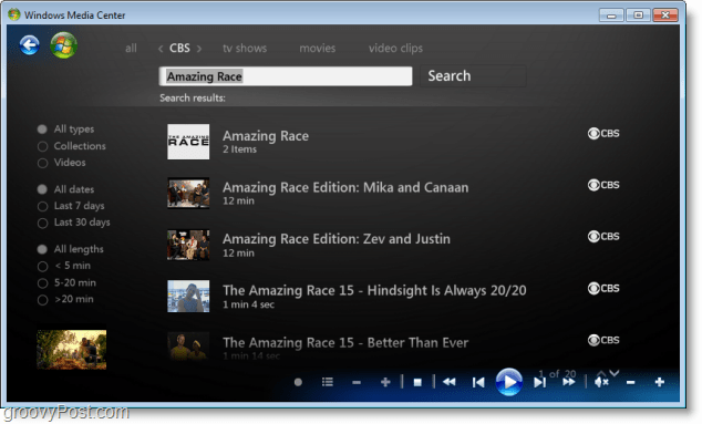 Windows 7 Media Center - как да се търсите за любимите си предавания