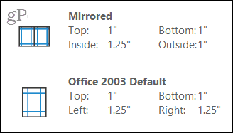 Огледални и маржове на Office 2003