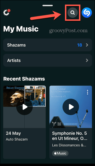 търсене в shazam