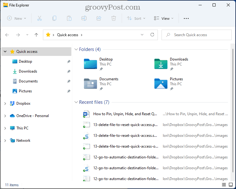 Папките за бърз достъп се нулират във File Explorer