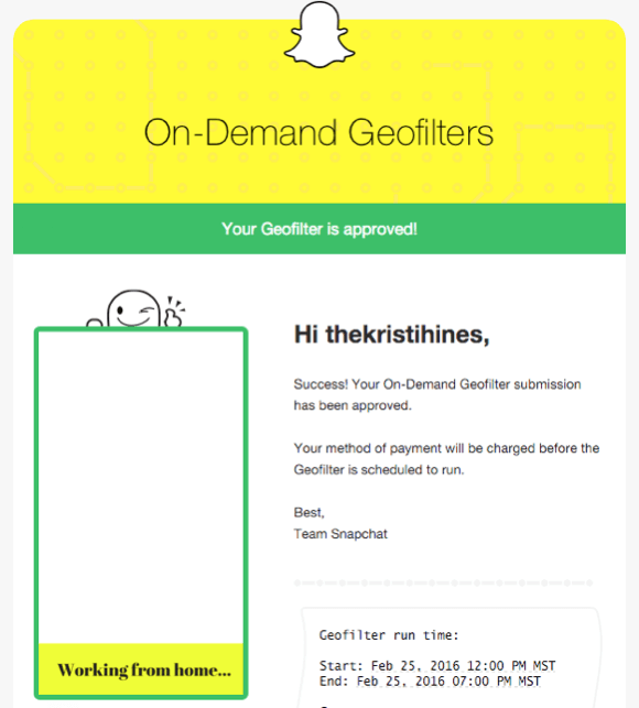 имейл за потвърждение на snapchat геофилтър