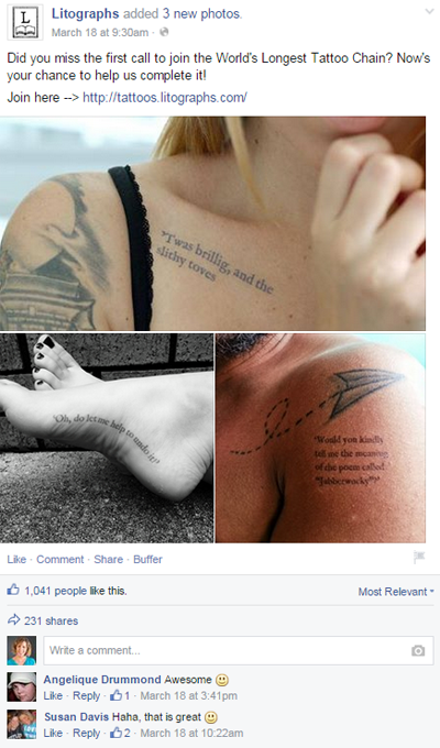 пост с татуировка на литограф във facebook