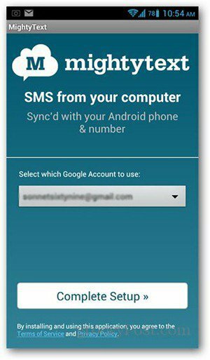 приложението mightytext за Android