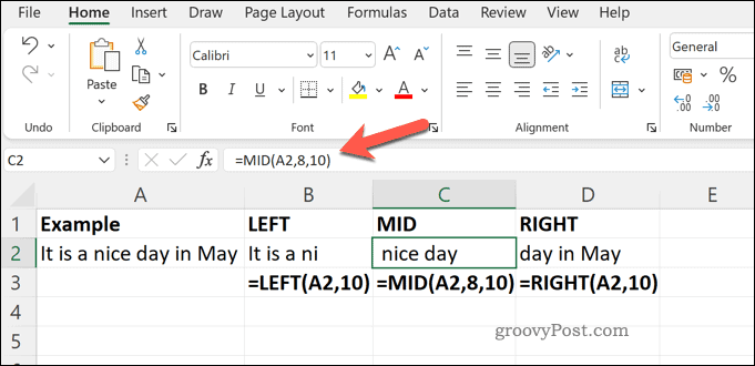 Пример за функциите MID DIGHT и LEFT в Excel