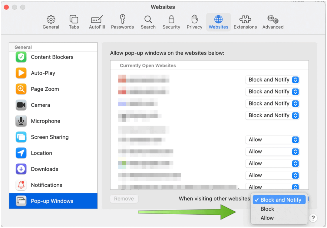 Safari за Mac Блок изскачащи прозорци