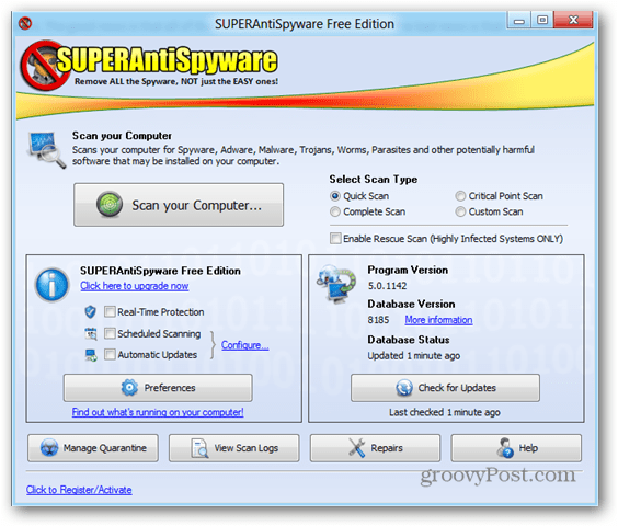 SuperAntiSpyware е страхотна програма за борба със злонамерения софтуер