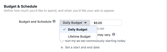 избор на доживотен бюджет на ниво набор от реклами за кампания във Facebook в деня на флаш продажбата