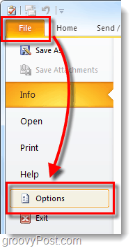 опции за файлове на Outlook 2010