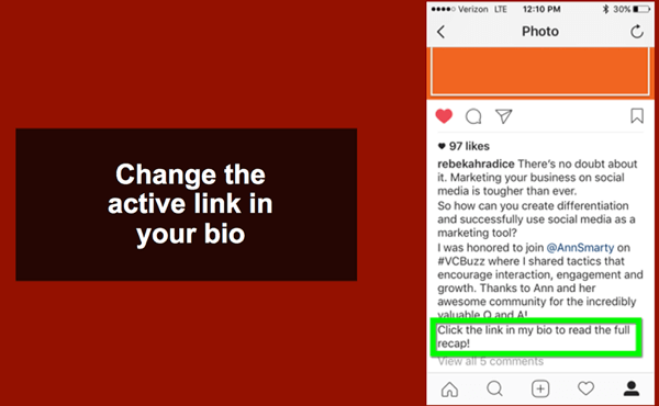 Насочете читателите към вашата биологична връзка към Instagram, за да прочетат последната ви публикация в блога.
