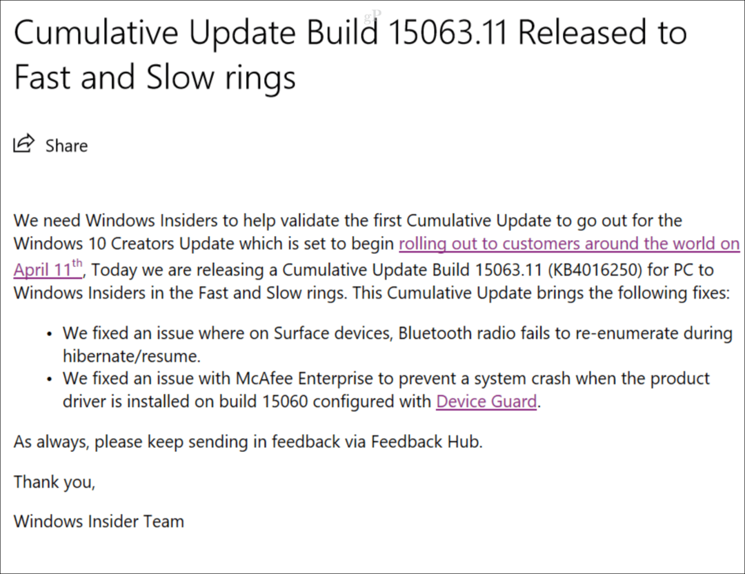 Издадена е първата кумулативна актуализация за Windows 10 Creators Update