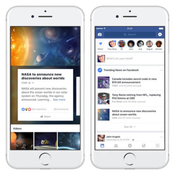 Facebook преработи страницата с популярни резултати на iPhone и тества нов начин, за да улесни потребителите да намерят списък с актуални теми в News Feed.