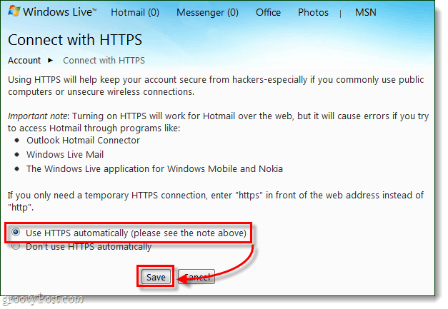 Как винаги да се свързвате безопасно с Windows Live и Hotmail чрез HTTPS