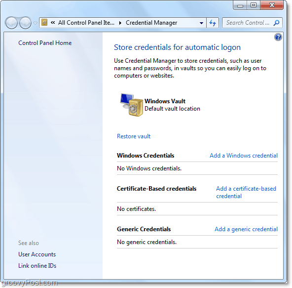 цялостен поглед към хранилището на администраторите на Windows 7