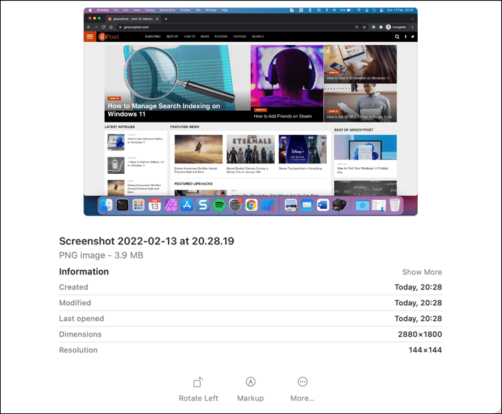 Пример за екранна снимка на Mac