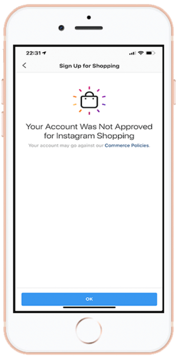 Вашият акаунт не беше одобрен за съобщение в Instagram Shopping