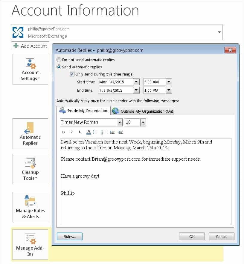 Активирайте автоматични отговори с Office Assistant в Outlook 2010 и 2013