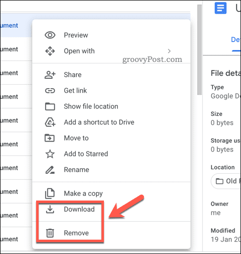Премахване или изтегляне на файлове в Google Drive