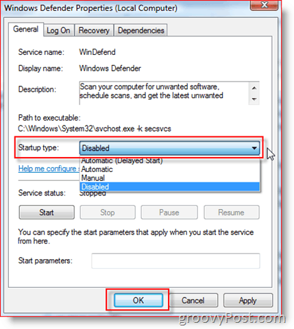 Деактивирайте услугата Windows Defender в Windows Server 2008 или Vista:: groovyPost.com