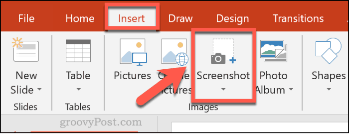 Поставяне на екранна снимка в PowerPoint
