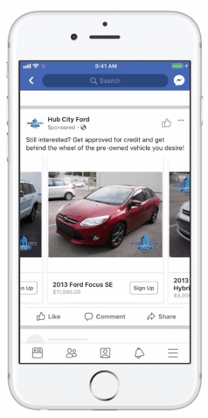 Facebook представи динамични реклами, които дават възможност на автомобилните компании да използват каталога си за превозни средства, за да увеличат уместността на своите реклами.