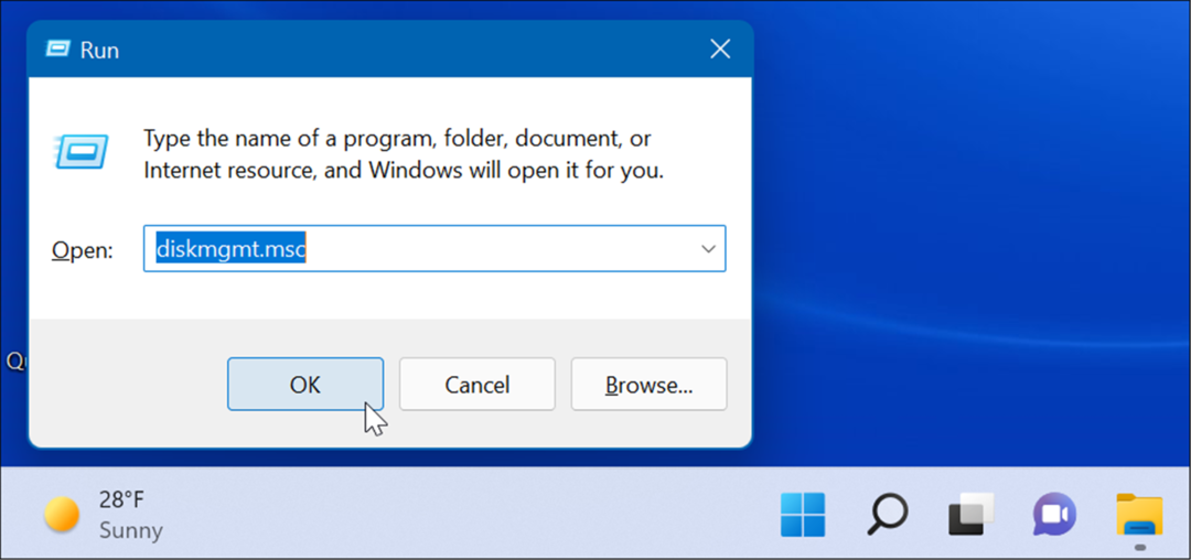 стартирайте управление на отворен диск на Windows 11