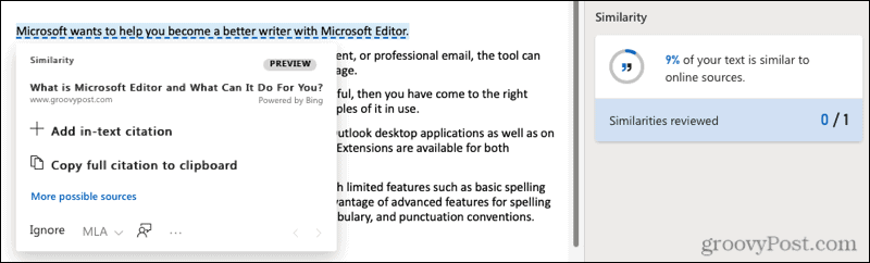 Прилика в мрежата на Microsoft Editor