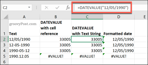 Функцията DATEVALUE, използвана в Microsoft Excel