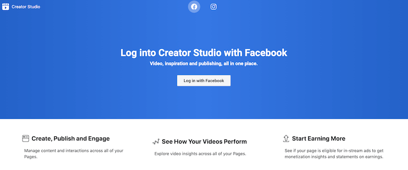 Страница за вход във Facebook Creator Studio