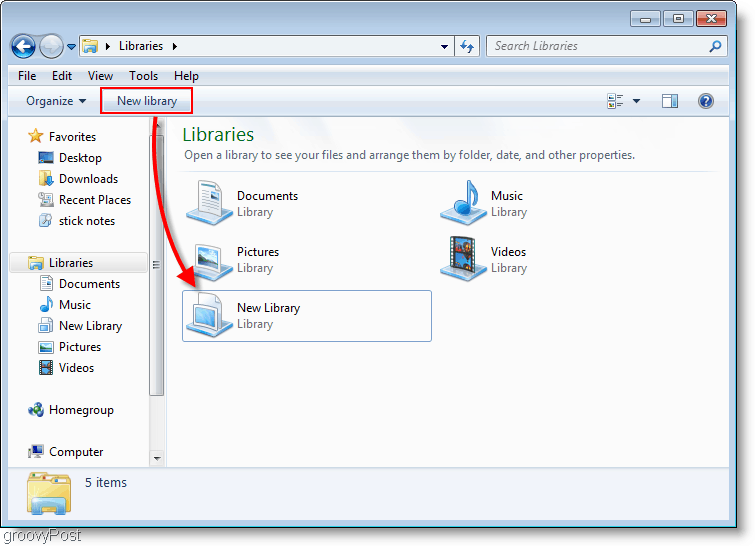 как да създадете нова библиотека в Windows 7