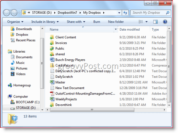 Windows 7 папка Windows Explorer Dropbox
