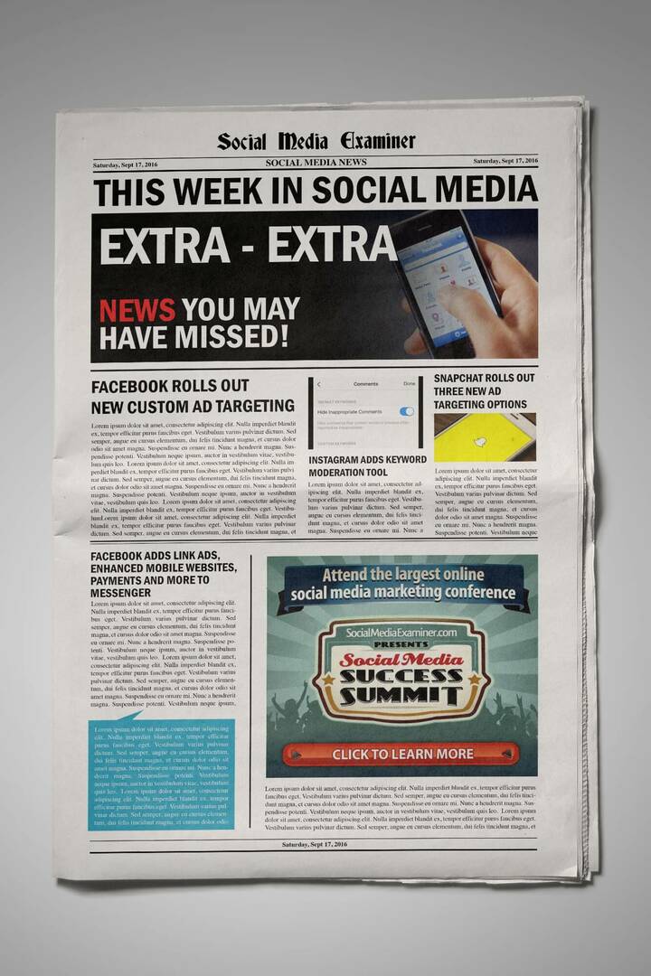 Facebook Персонализираните аудитории на Facebook вече са насочени към зрителите на реклами на платното и други новини в социалните медии за 17 септември 2016 г.