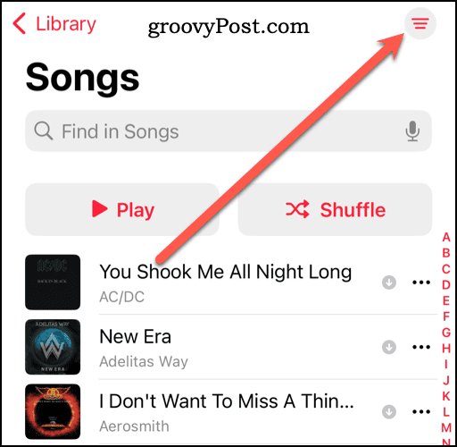 Икона за още опции в библиотеката на Apple Music