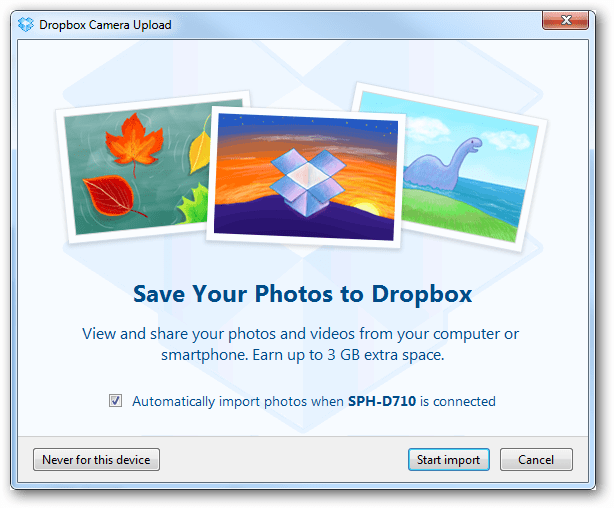 Деактивира автоматично запазване на вашите снимки в Dropbox
