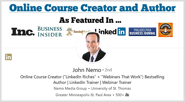 Джон Немо използва своя LinkedIn профил, за да намери нови клиенти.