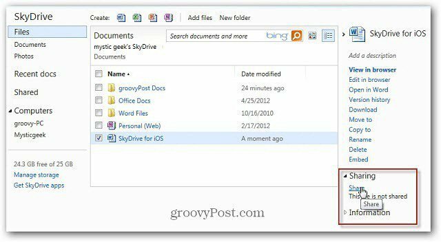 Споделете SkyDrive Document